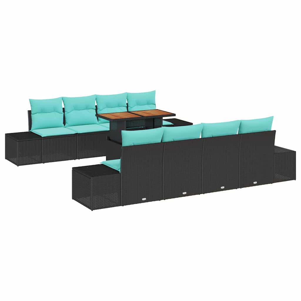 vidaXL Tuinbank Set 9 st Zwart Poly rattan