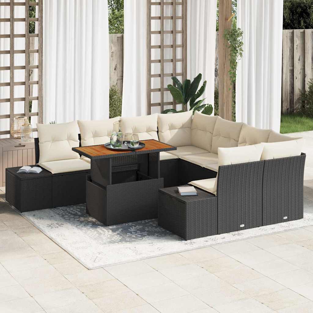 vidaXL Tuinbank Set met opslag 9 pcs Zwart Poly rattan