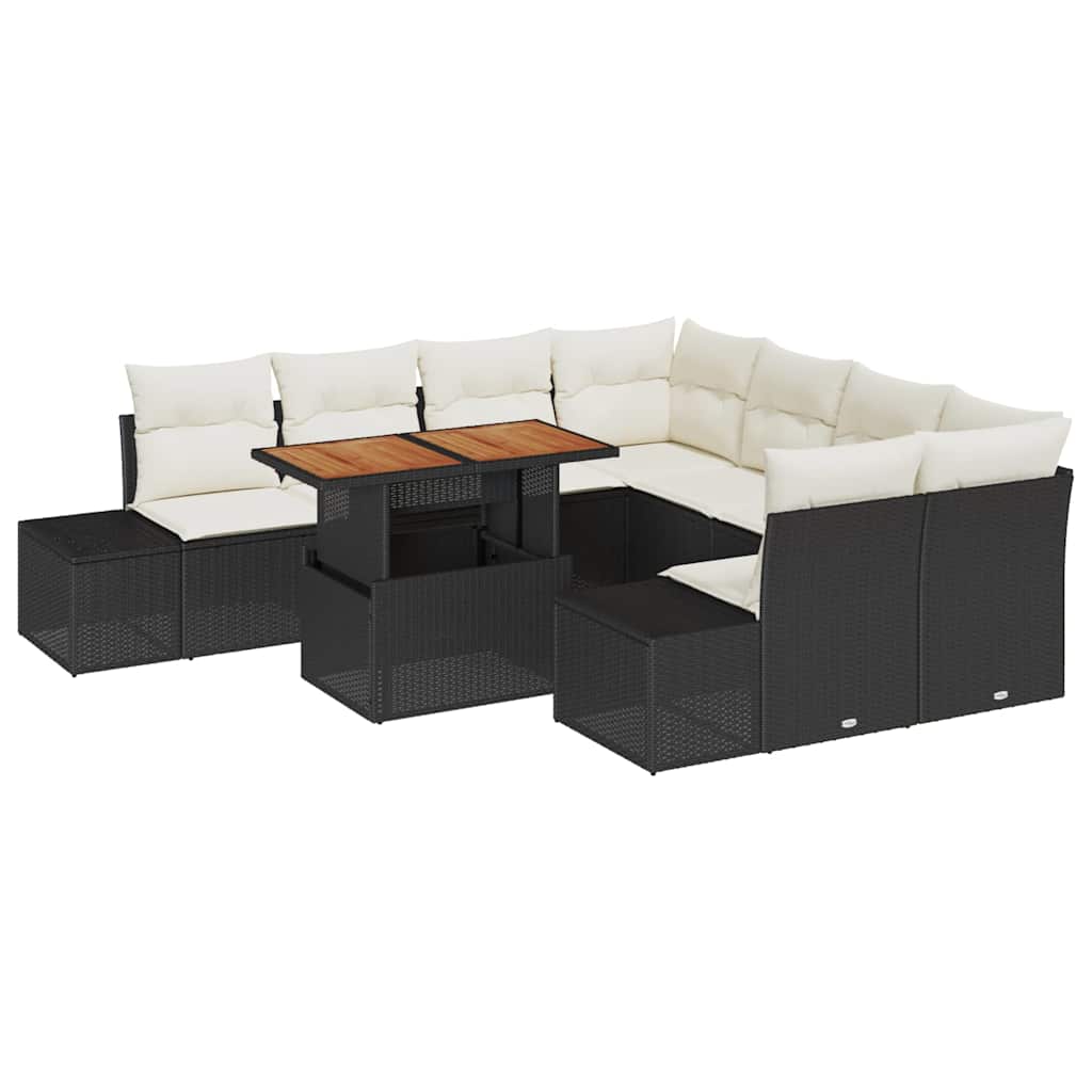 vidaXL Tuinbank Set met opslag 9 pcs Zwart Poly rattan