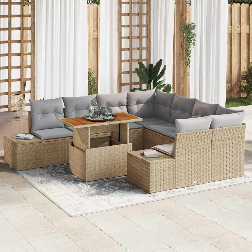 vidaXL Tuinbank Set met opslag 9 pcs Zwart Poly rattan
