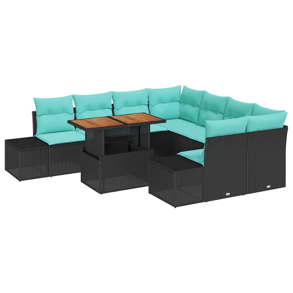 vidaXL Garden Lounge Set 9 pcs Black Poly Rattan