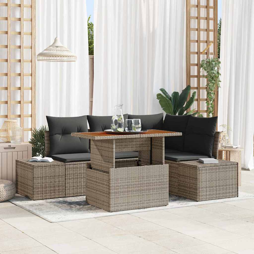 vidaXL Tuinbank Set met opslag 5 pcs Zwart Poly rattan