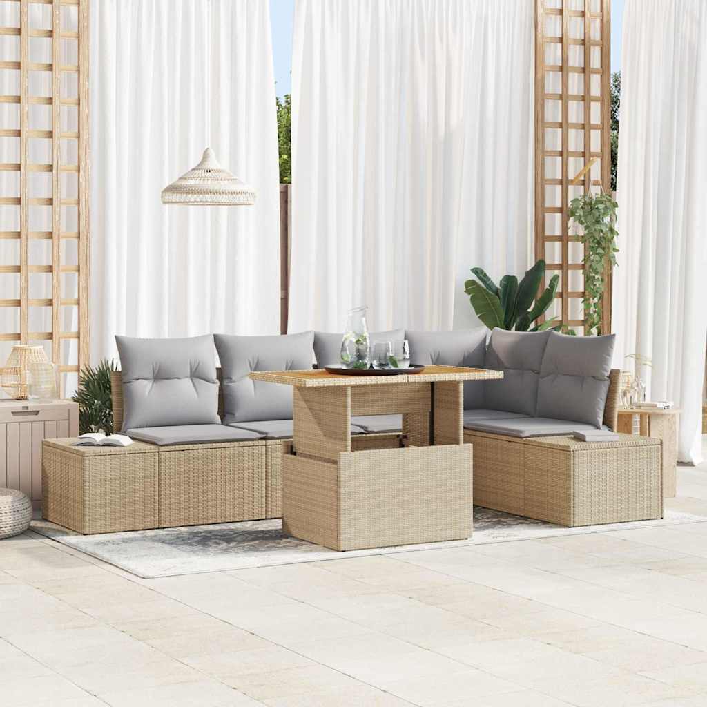vidaXL Garden Storage Bench Set 6 Piece Black Poly Rattan