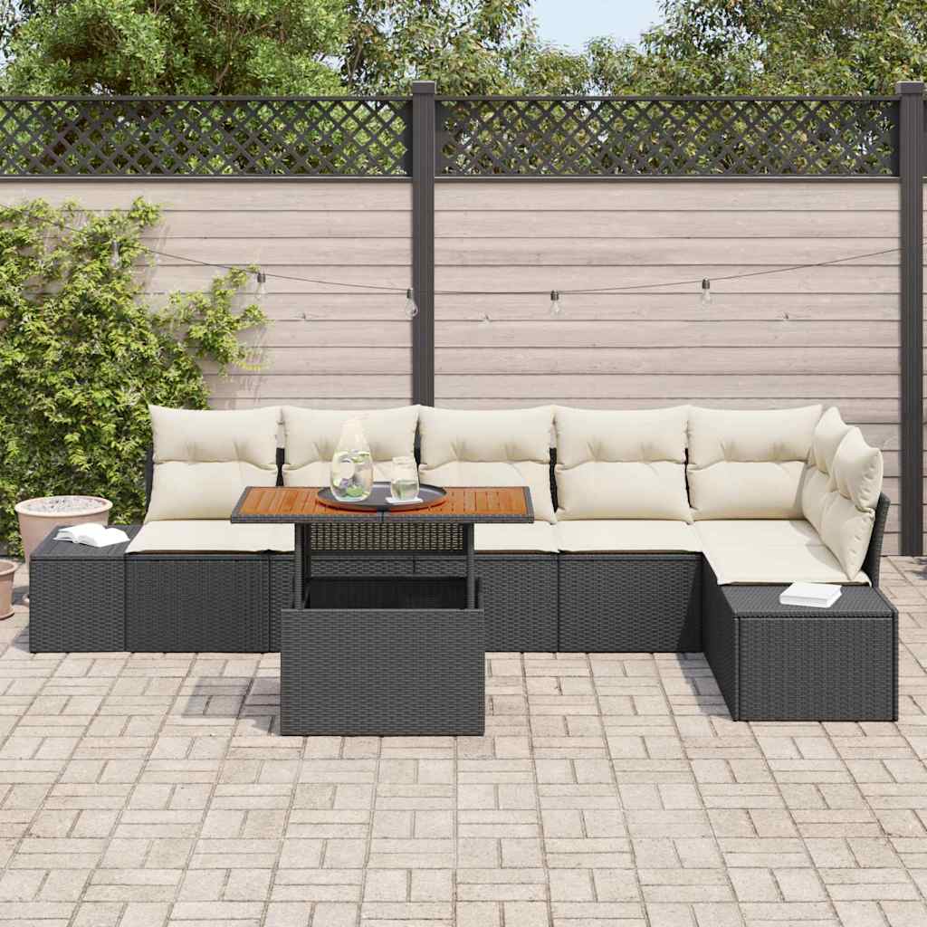 vidaXL Tuinbank Set met opslag 7 pcs Zwart Poly rattan