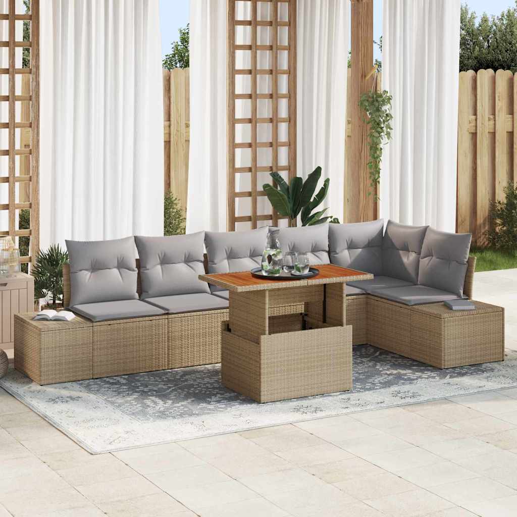 vidaXL Tuinbank Set met opslag 7 pcs Zwart Poly rattan