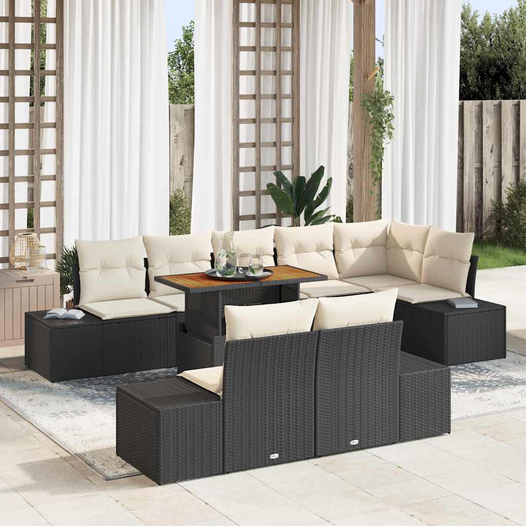 vidaXL Tuinbank Set met opslag 9 pcs Zwart Poly rattan