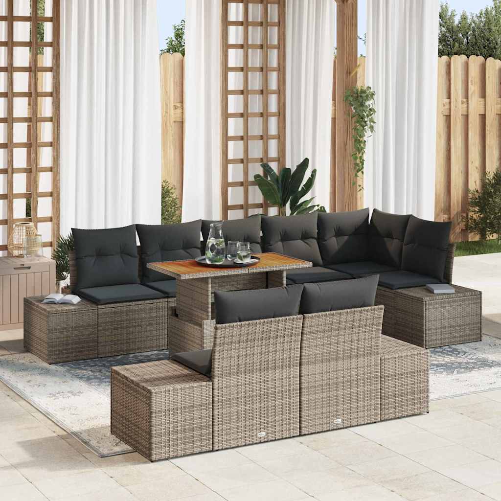 vidaXL Tuinbank Set met opslag 9 pcs Zwart Poly rattan