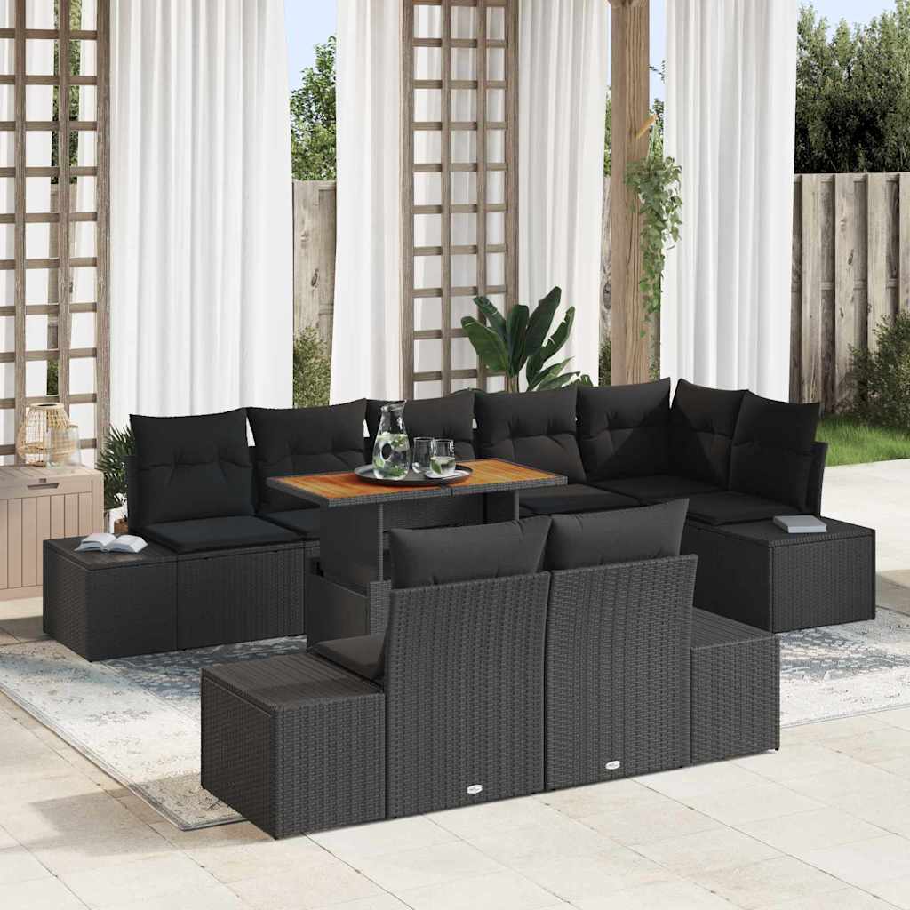 vidaXL Tuinbank Set met opslag 9 pcs Zwart Poly rattan