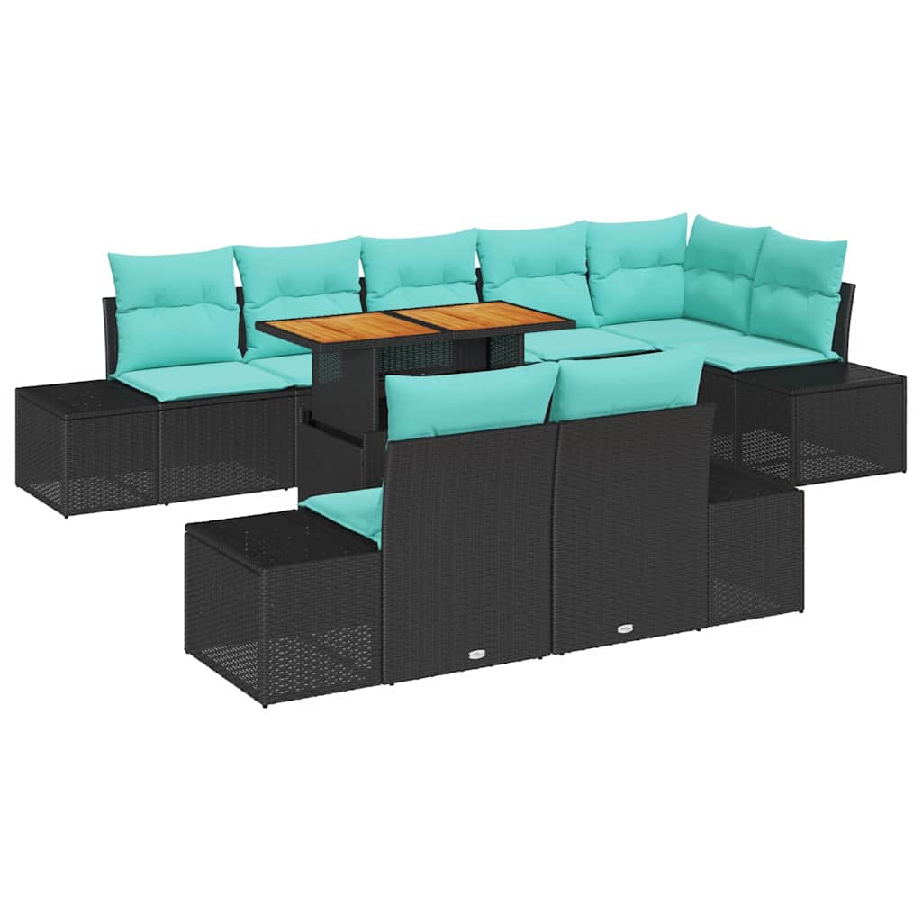 vidaXL Garden Bench Set 9 pcs Black Poly Rattan
