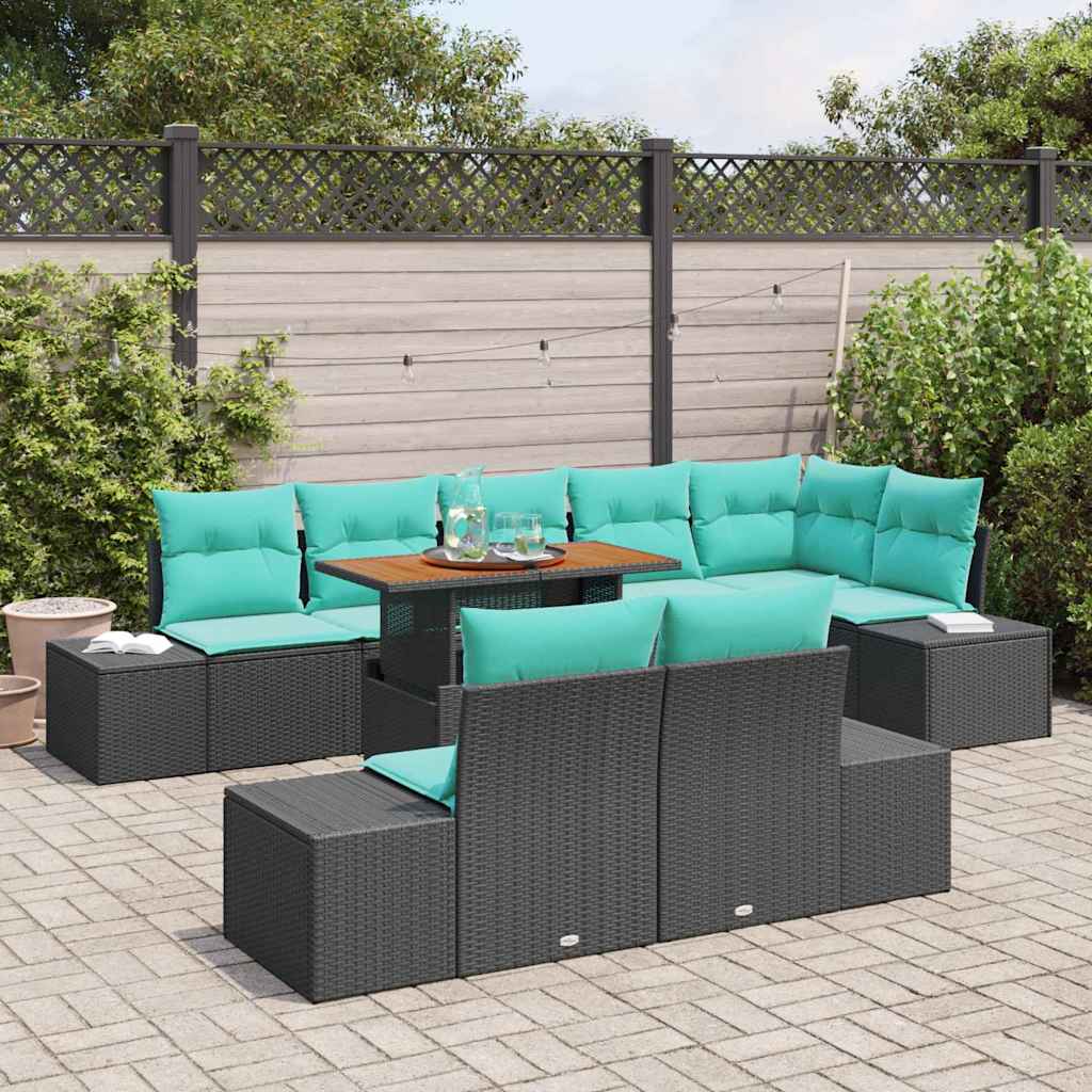 vidaXL Garden Bench Set 9 pcs Black Poly Rattan
