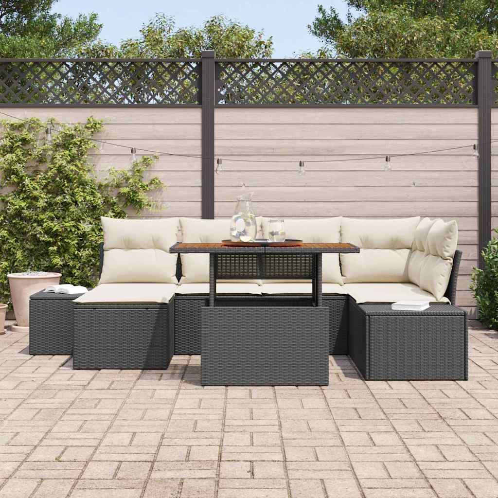 vidaXL Garden Lounge Set with Storage 7 pcs Black Poly Rattan