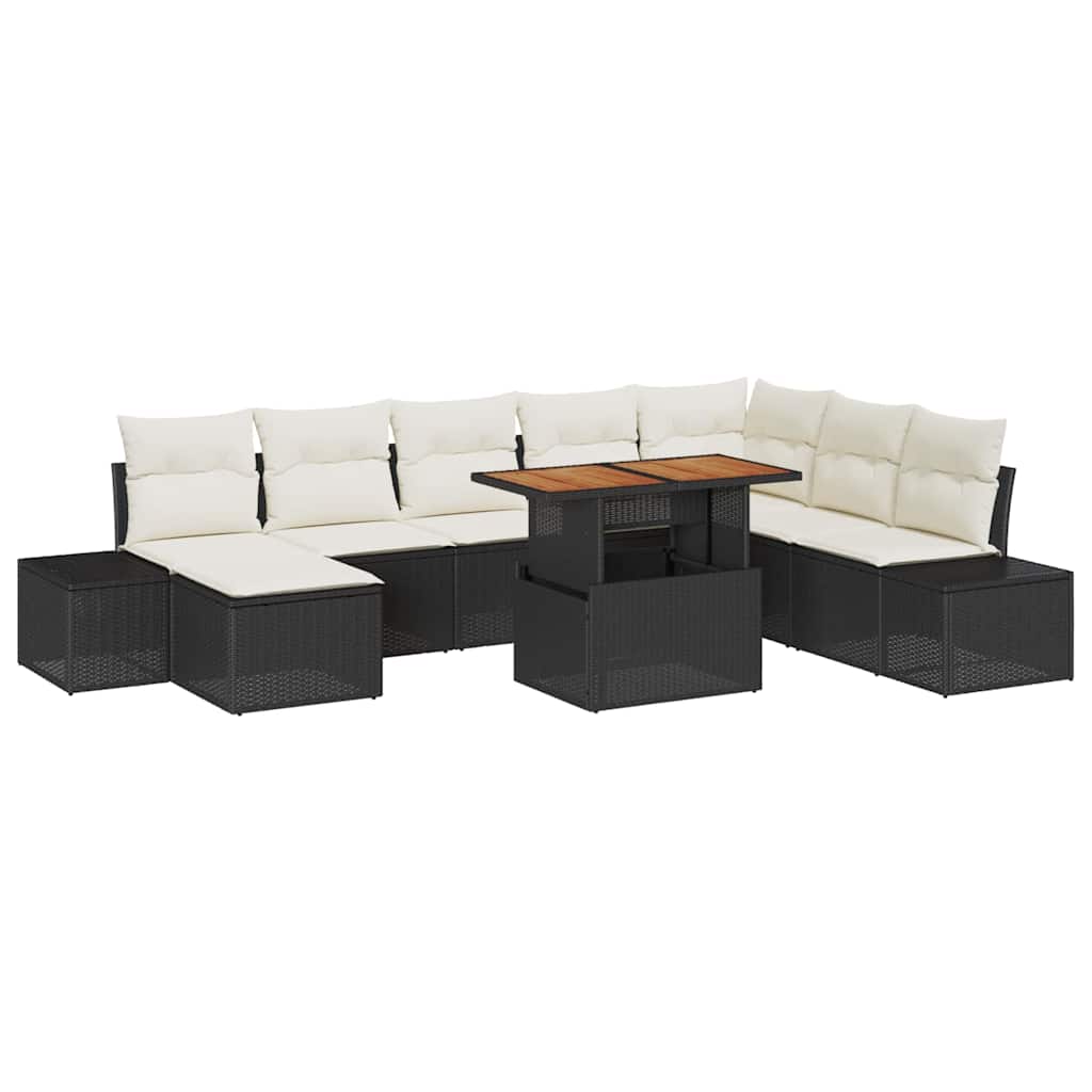 vidaXL Tuinbank Set met opslag 9 pcs Zwart Poly rattan