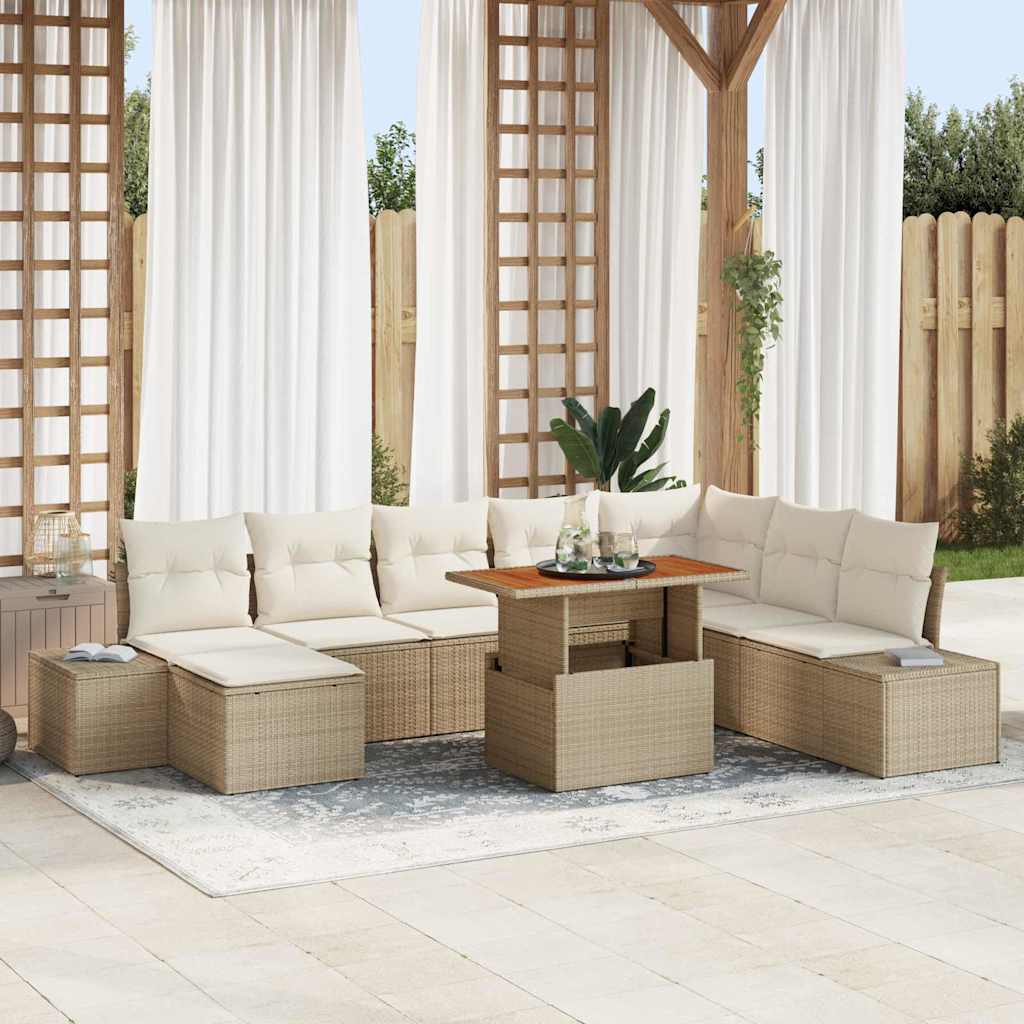 vidaXL Tuinbank Set met opslag 9 pcs Zwart Poly rattan