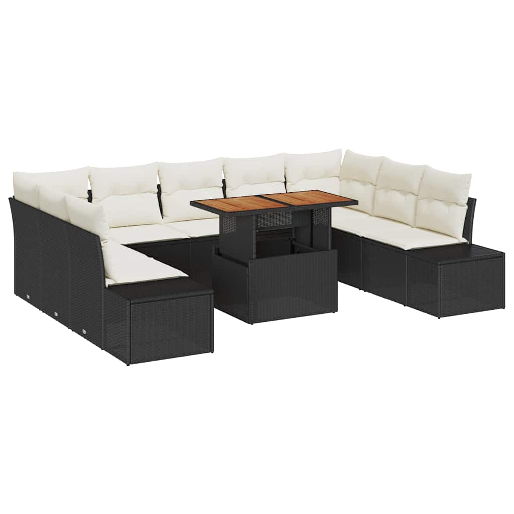 vidaXL Garden Sofa Set with Storage 10 pcs Black Poly Rattan