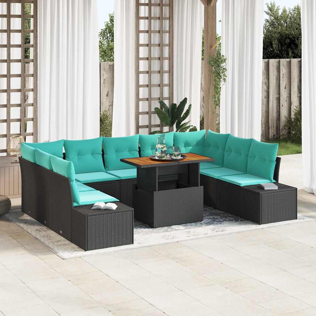 vidaXL Tuinbank Set 10 st Zwart Poly rattan