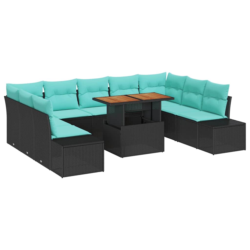 vidaXL Tuinbank Set 10 st Zwart Poly rattan