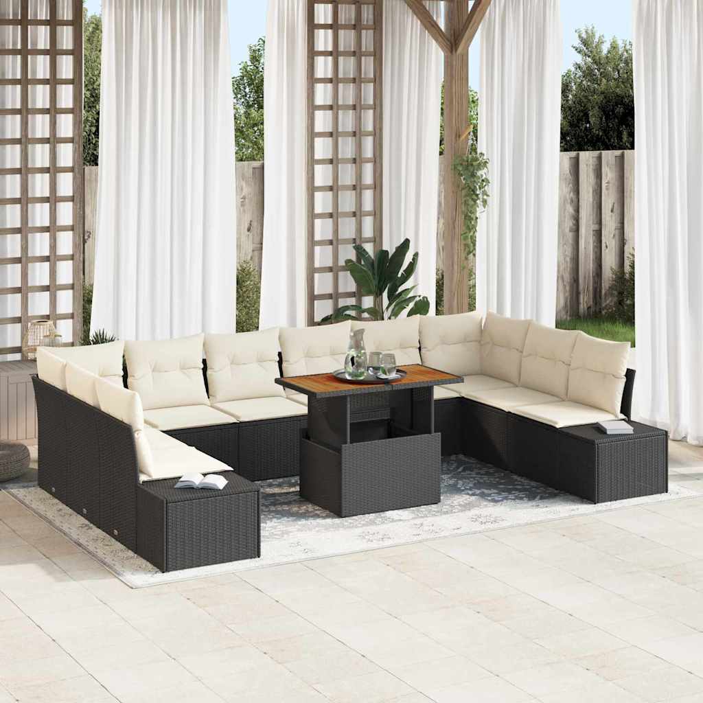 vidaXL Garden Sofa Set with Storage 11 pcs Black Poly Rattan