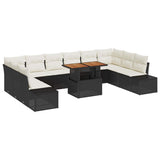 vidaXL Garden Sofa Set with Storage 11 pcs Black Poly Rattan