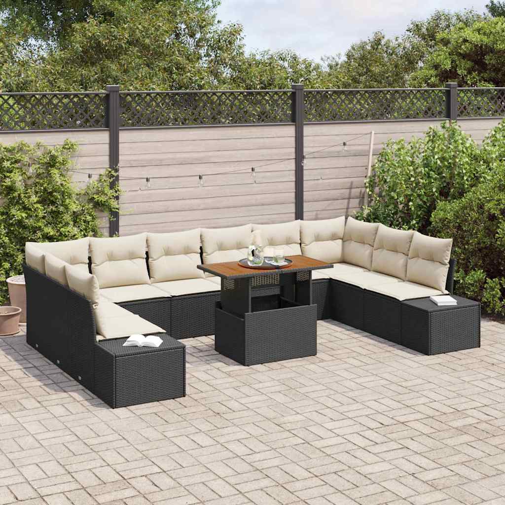 vidaXL Garden Sofa Set with Storage 11 pcs Black Poly Rattan