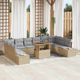 vidaXL Garden Sofa Set with Storage 11 pcs Black Poly Rattan