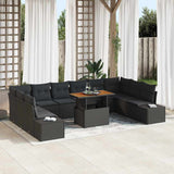 vidaXL Garden Sofa Set with Storage 11 pcs Black Poly Rattan