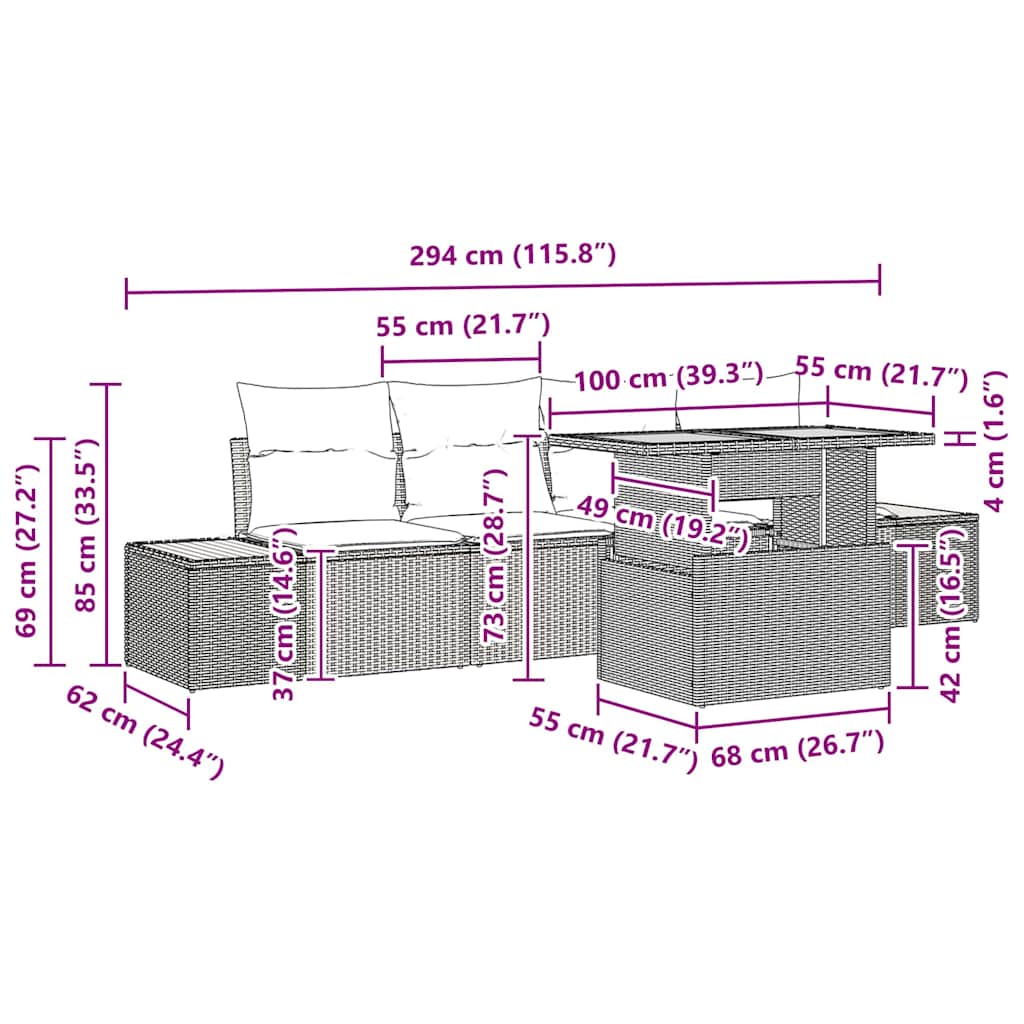 vidaXL Garden Lounge Set with Storage 5 pcs Black Poly Rattan