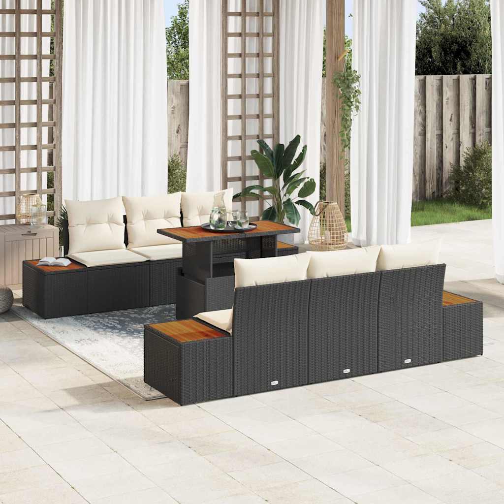 vidaXL Tuinbank Set met opslag 7 pcs Zwart Poly rattan