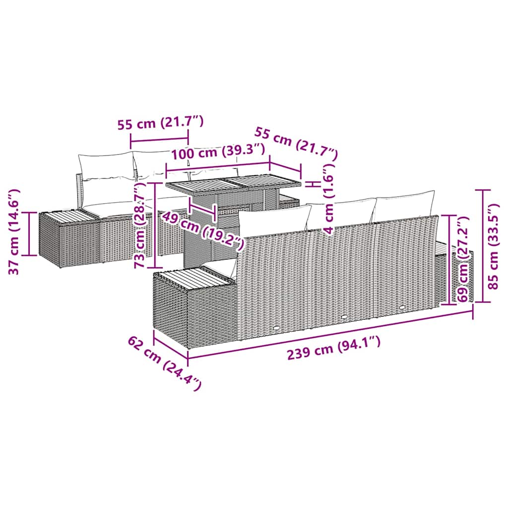 vidaXL Tuinbank Set met opslag 7 pcs Zwart Poly rattan