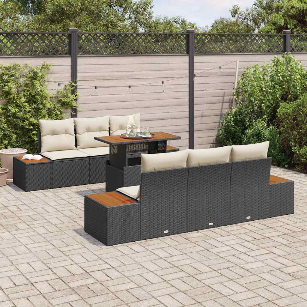 vidaXL Tuinbank Set met opslag 7 pcs Zwart Poly rattan