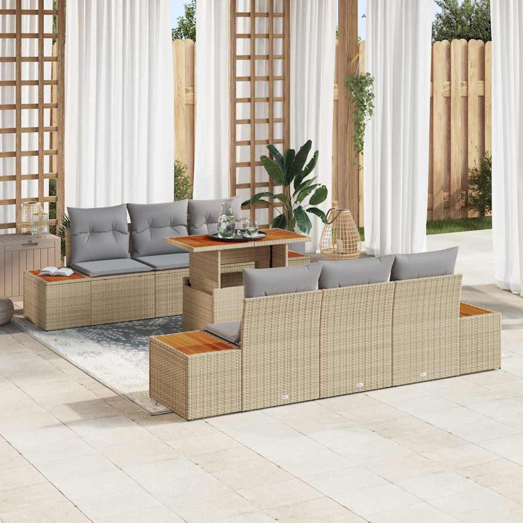 vidaXL Tuinbank Set met opslag 7 pcs Zwart Poly rattan