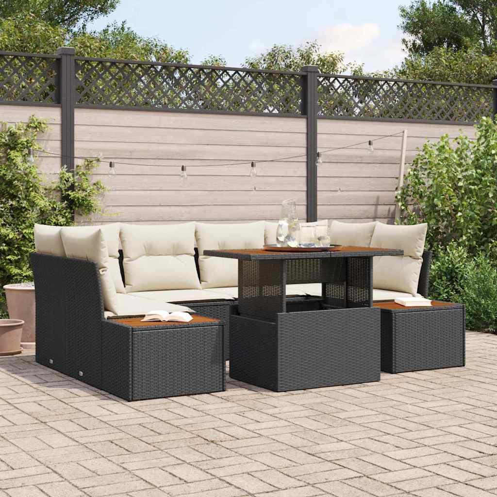 vidaXL Tuinbank Set met opslag 7 pcs Zwart Poly rattan