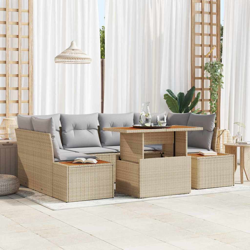 vidaXL Tuinbank Set met opslag 7 pcs Zwart Poly rattan