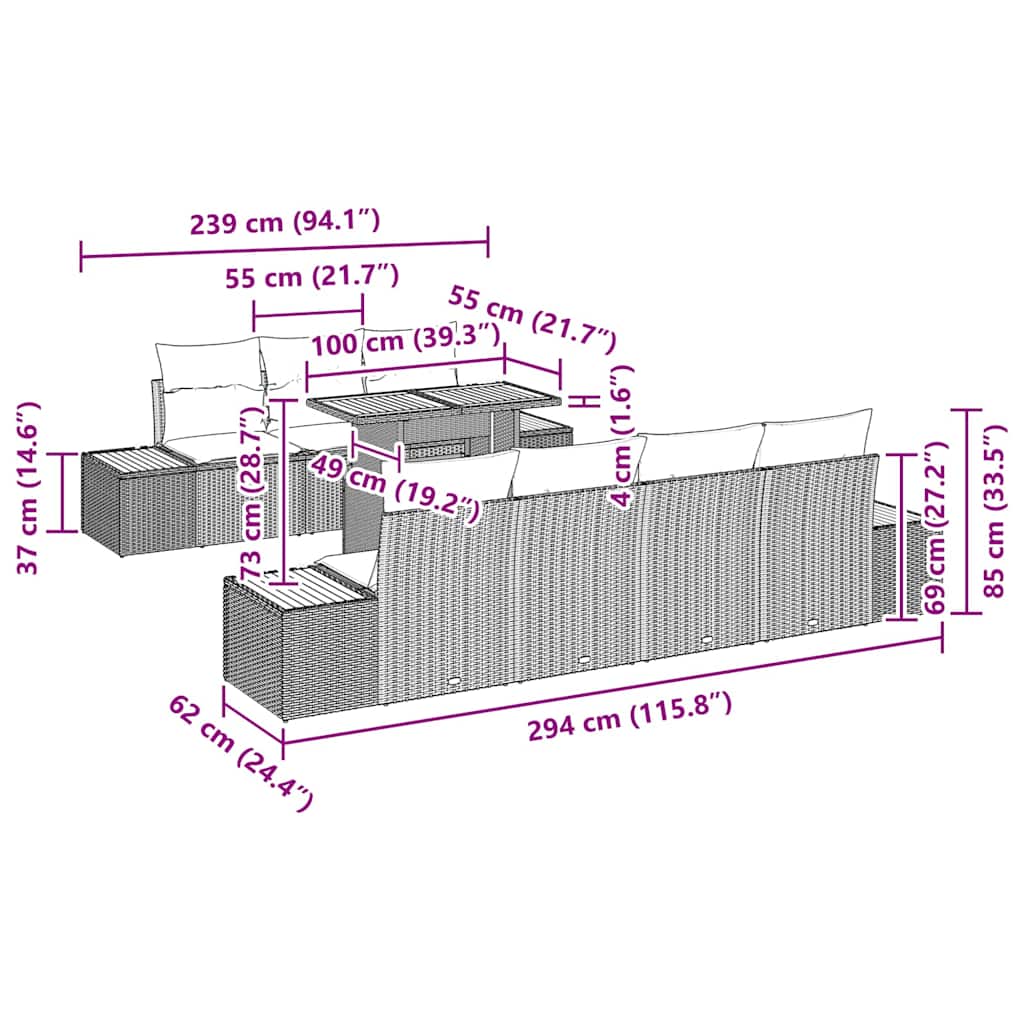 vidaXL Tuinbank Set met opslag 8 pcs Zwart Poly rattan