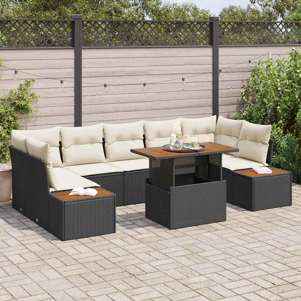 vidaXL Garden Lounge Set with Storage 8 pcs Black Poly Rattan