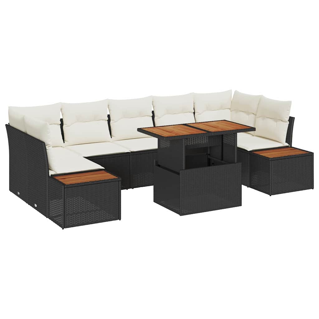 vidaXL Garden Lounge Set with Storage 8 pcs Black Poly Rattan