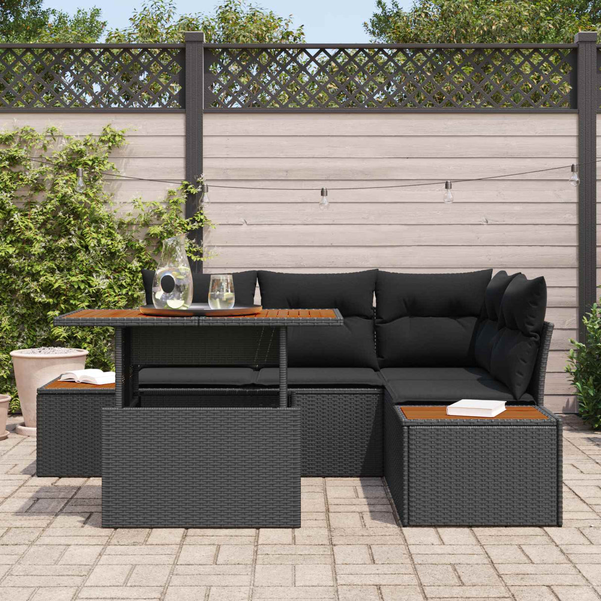 vidaXL Garden Lounge Set with Storage 5 pcs Black Poly Rattan