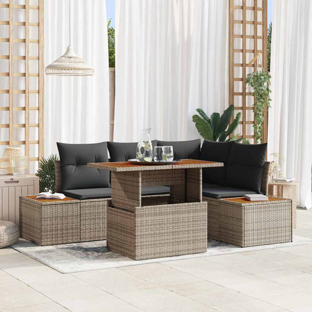 vidaXL Garden Lounge Set with Storage 5 pcs Black Poly Rattan