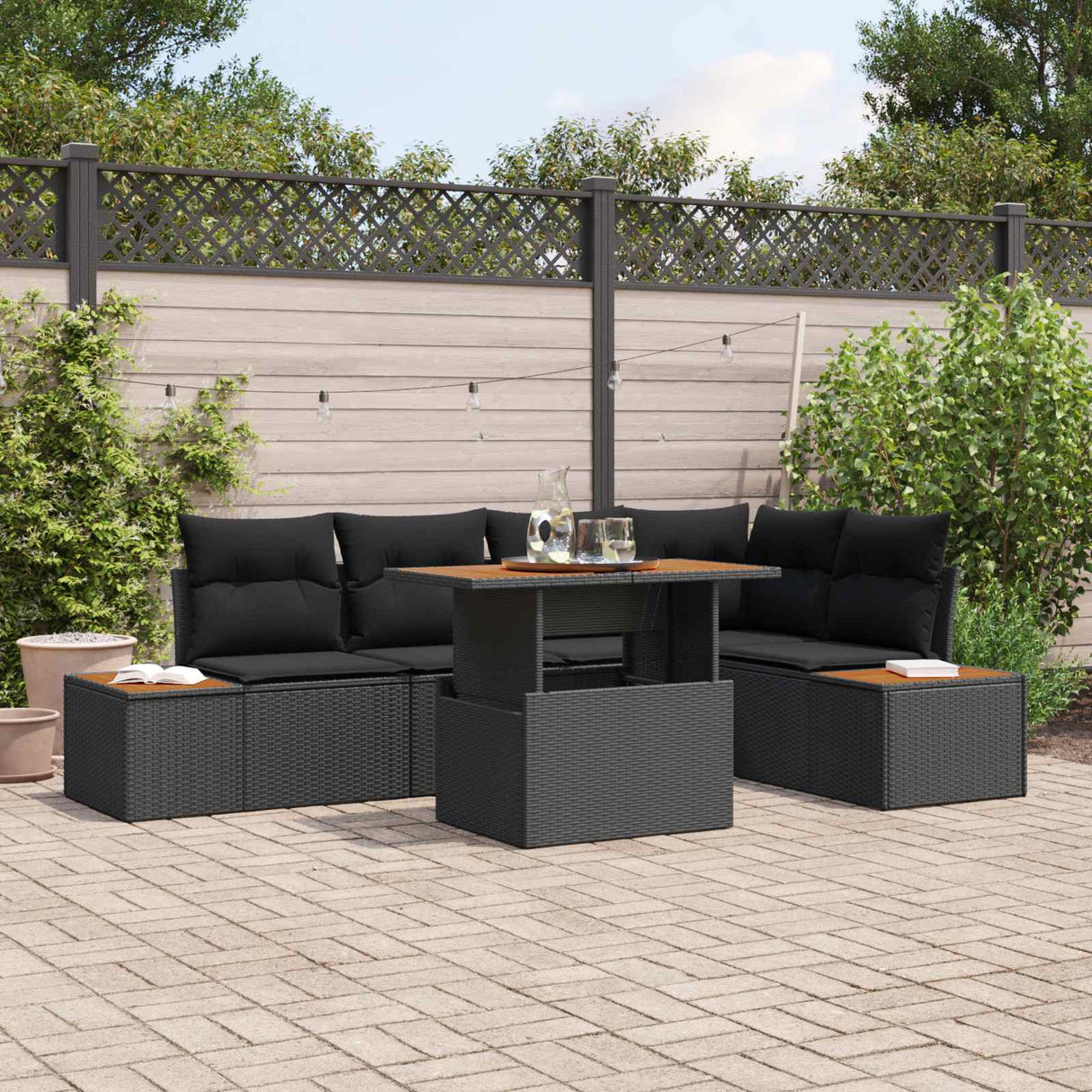 vidaXL Garden Lounge Set with Storage 6 pcs Black Poly Rattan