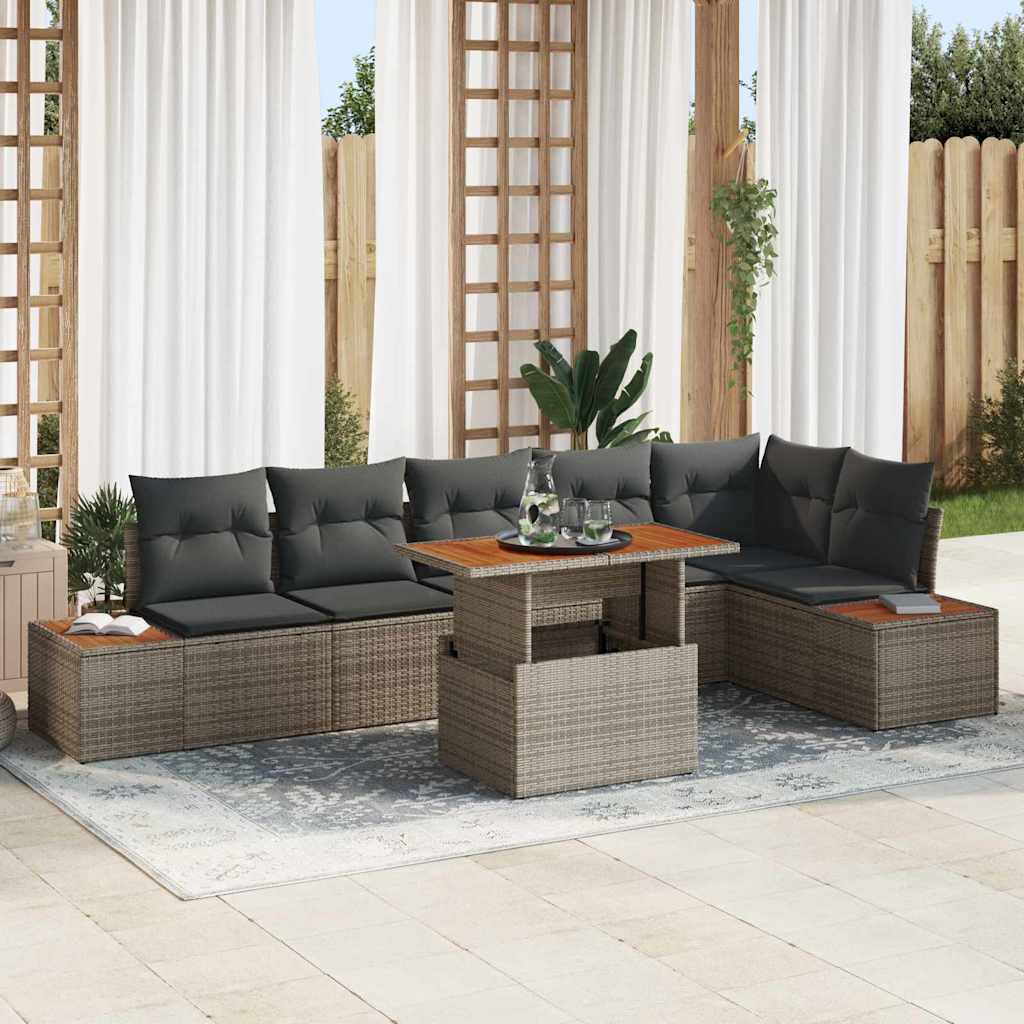 vidaXL Tuinbank Set met opslag 7 pcs Zwart Poly rattan
