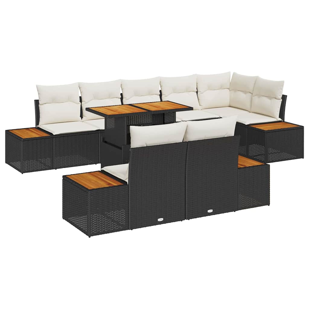 vidaXL Tuinbank Set met opslag 9 pcs Zwart Poly rattan