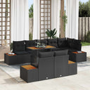 vidaXL Tuinbank Set met opslag 9 pcs Zwart Poly rattan