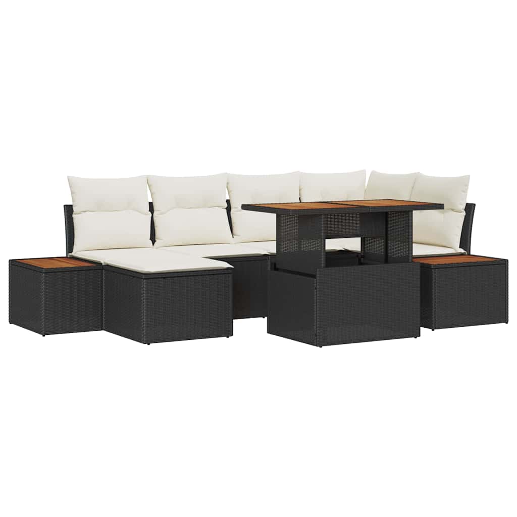 vidaXL Tuinbank Set met opslag 7 pcs Zwart Poly rattan