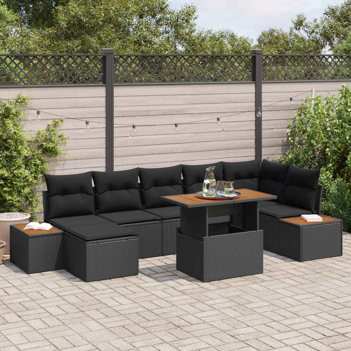 vidaXL Tuinbank Set met opslag 8 pcs Zwart Poly rattan