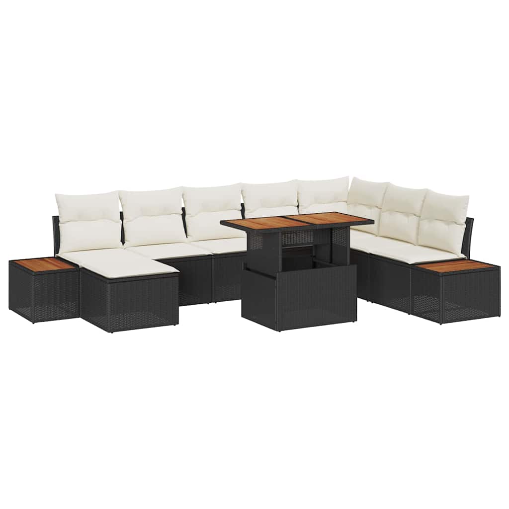 vidaXL Tuinbank Set met opslag 9 pcs Zwart Poly rattan