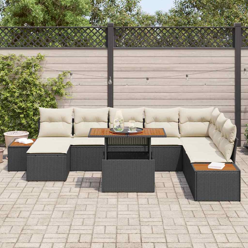 vidaXL Tuinbank Set met opslag 9 pcs Zwart Poly rattan