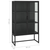 vidaXL Hoge kast 80x35x135 cm staal en gehard glas zwart