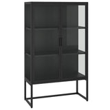 vidaXL Hoge kast 80x35x135 cm staal en gehard glas zwart