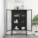 vidaXL Hoge kast 80x35x135 cm staal en gehard glas zwart