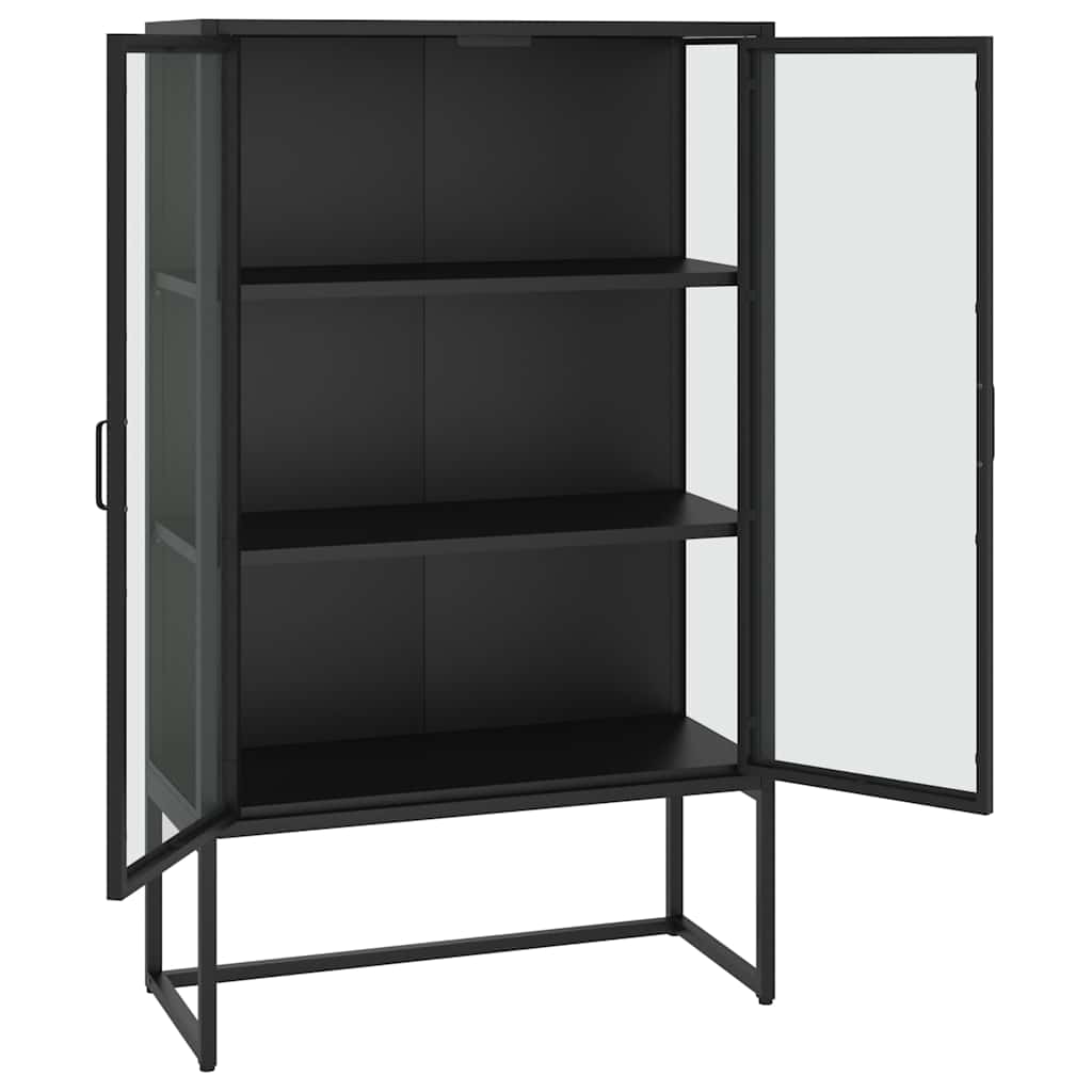 vidaXL Hoge kast 80x35x135 cm staal en gehard glas zwart