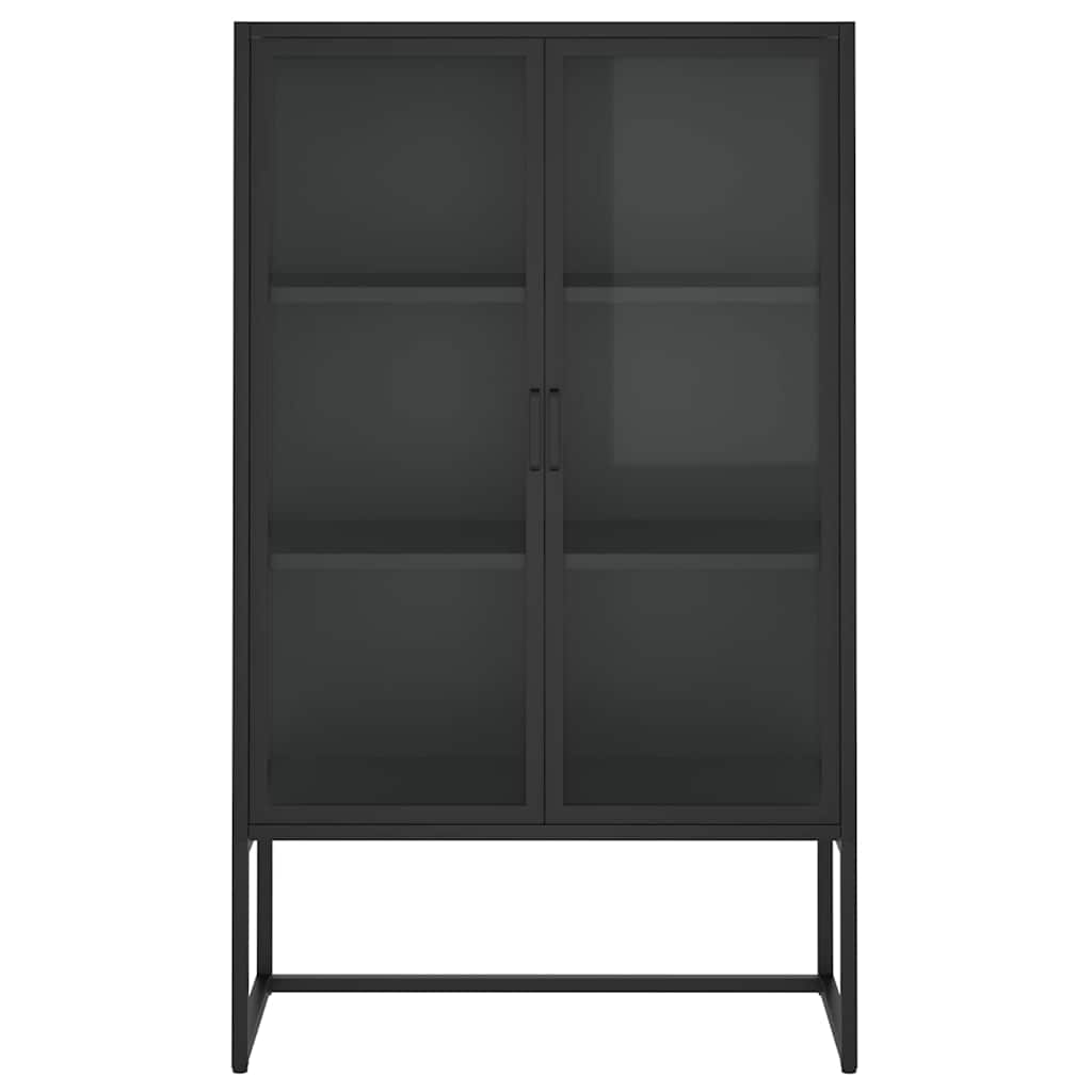 vidaXL Hoge kast 80x35x135 cm staal en gehard glas zwart